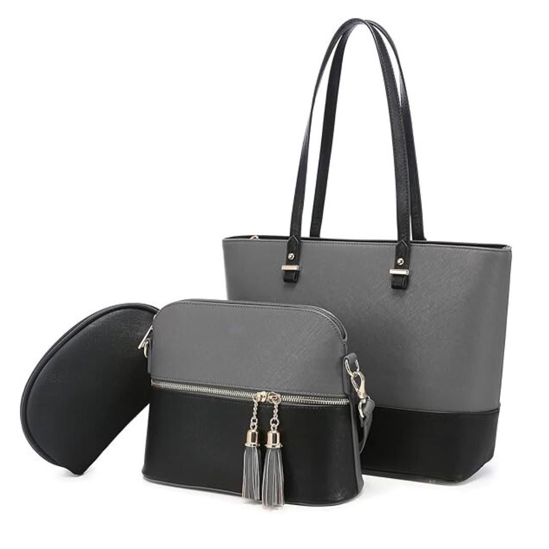 PURE LEATHER TEXTURED HAND BAG 3 pcs